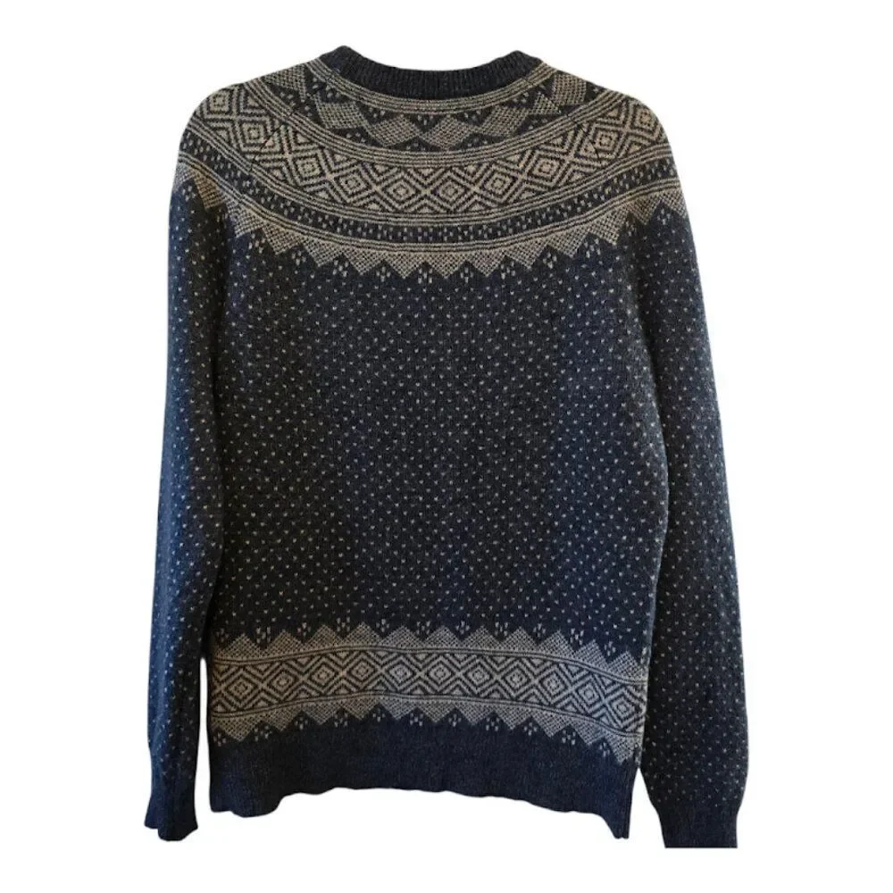 J.CREW MERCANTILE FAIR ISLE MENS PULLOVER SWEATER BLUE WHITE LONG SLEEVE MEDIUM
